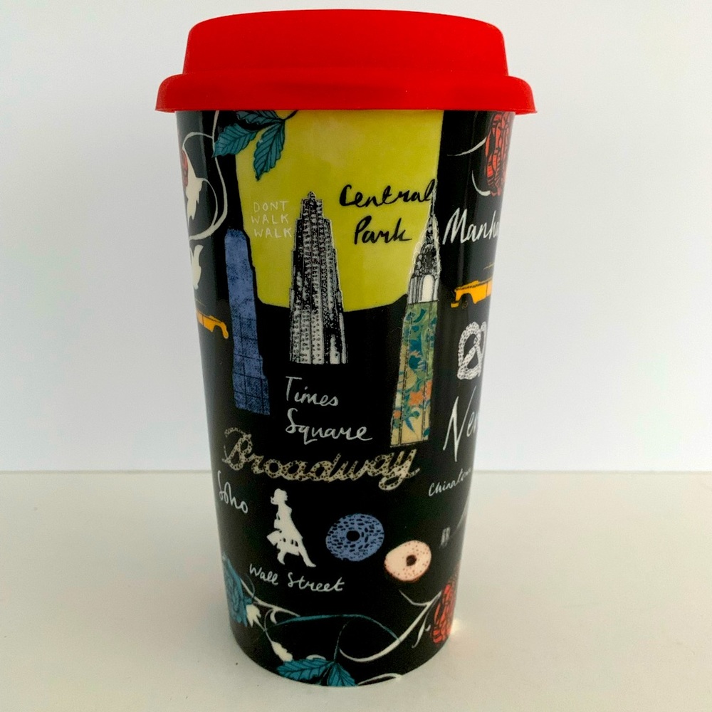 Anthropologie New York Ceramic Travel Mug by Josie Shenay NWT